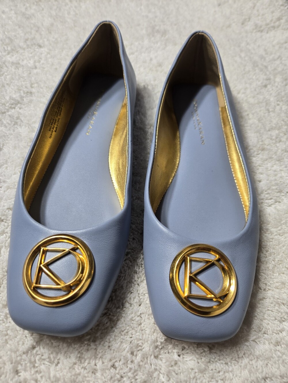 Donna Karan New York Kylee Ballet Flat Blue Frost Leather Square Toe Slip On 7.5